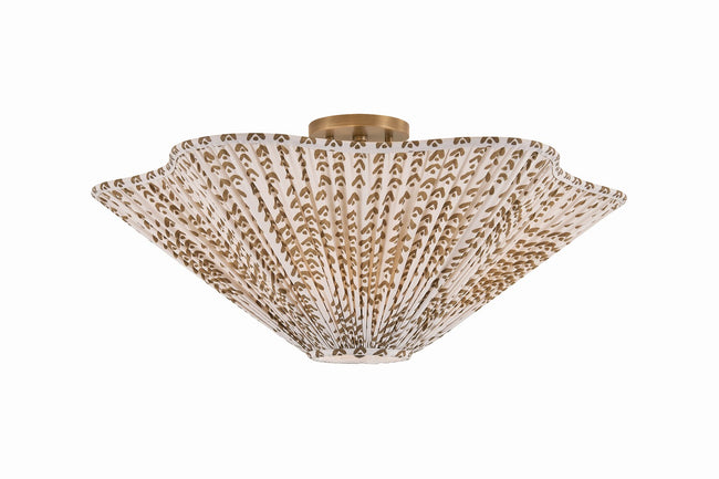 Elle Semi-Flush Mount Ceiling Light by Mitzi - Patina Brass with Leo Print Glass and Multicolor Shade [Mitzi-H1176603B-PBR|MAIN]