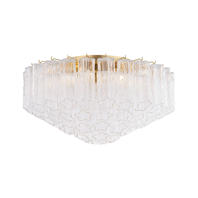 Watertown Flush Mount Ceiling Light by Hudson Valley - Aged Brass with Clear Tronchi Glass and Clear Textured Shade [Hudson Valley-4907A-AGB|MAIN]