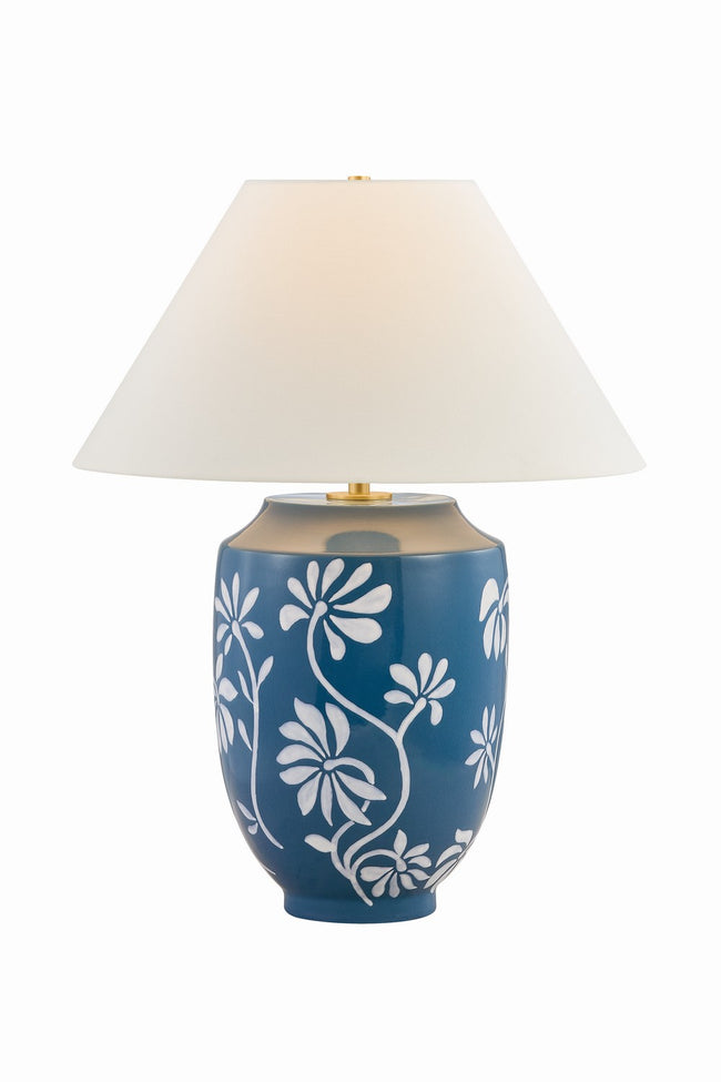 Kent Falls Table Lamp by Hudson Valley - Aged Brass with White Linen Glass [Hudson Valley-L2641-AGB/CFL|MAIN]