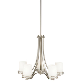 Buy brushed-nickel-with-satin-etched-cased-opal-glass-and-opal-shade Hendrik Chandelier by Kichler