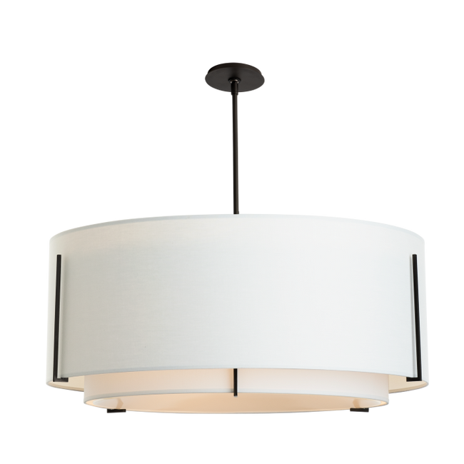 Exos Double Shade Large Scale Pendant by Hubbardton Forge - Oil Rubbed Bronze, Natural Anna, Natural Anna, 31.3" W [Hubbardton Forge-194630-SKT-MULT-14-SF2499-SF3099|MAIN]