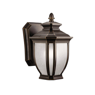 Buy rubbed-bronze-with-satin-etched-linen-glass-and-white-shade Salisbury Outdoor (Wet) Wall Lantern by Kichler