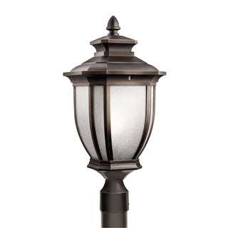 Buy rubbed-bronze-with-satin-etched-linen-glass-and-white-shade Salisbury Outdoor (Wet) Post Lantern by Kichler