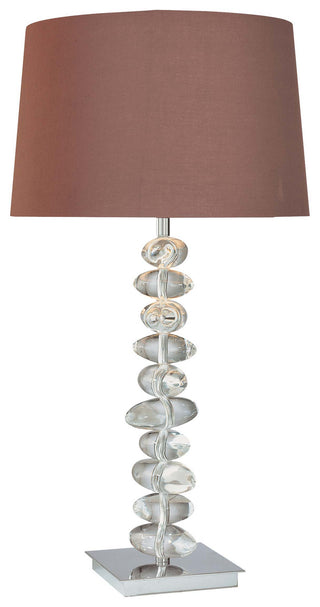 Buy chrome-with-dark-chocolate-glass-and-amber-brown-shade Portables Table Lamp by George Kovacs