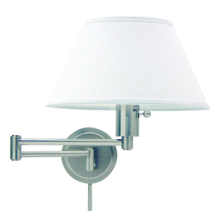 Buy satin-nickel-with-white-linen-hardback-glass-and-white-shade Home/Office Sconce by House of Troy