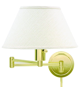 Buy polished-brass-with-off-white-linen-hardback-glass-and-white-shade Home/Office Sconce by House of Troy