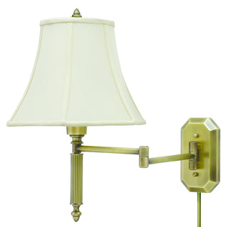 Buy antique-brass-with-off-white-linen-softback-glass-and-natural-cream-shade Wall Swing Sconce by House of Troy