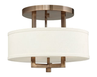 Buy brushed-bronze-with-off-white-linen-hardback-glass-and-white-shade Hampton Semi-Flush Mount Ceiling Light by Hinkley