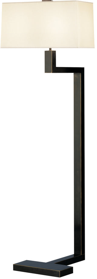 Buy deep-patina-bronze-with-rectangular-snowflake-fabric-shade-glass-and-white-shade Doughnut Floor Lamp by Robert Abbey