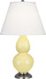 Butter Glazed Ceramic w/Antique Silvered with Pearl Dupioni Fabric Shade Glass and White Shade