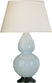 Baby Blue Glazed Ceramic w/Deep Patina Bronzeed with Pearl Dupioni Fabric Shade Glass and White Shade