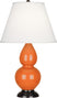 Pumpkin Glazed Ceramic w/Deep Patina Bronzeed with Pearl Dupioni Fabric Shade Glass