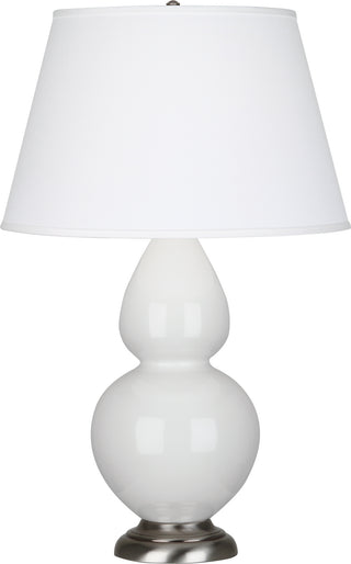 Buy lily-glazed-ceramic-w-antique-silvered-with-pearl-dupioni-fabric-shade-glass Double Gourd Table Lamp by Robert Abbey
