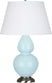 Baby Blue Glazed Ceramic w/Antique Silvered with Pearl Dupioni Fabric Shade Glass