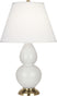 Lily Glazed Ceramic w/Antique Natural Brassed with Pearl Dupioni Fabric Shade Glass