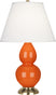 Pumpkin Glazed Ceramic w/Antique Natural Brassed with Pearl Dupioni Fabric Shade Glass