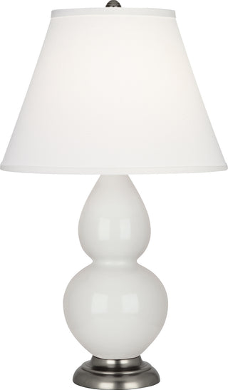 Buy lily-glazed-ceramic-w-antique-silvered-with-pearl-dupioni-fabric-shade-glass Small Double Gourd Table Lamp by Robert Abbey