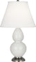 Lily Glazed Ceramic w/Antique Silvered with Pearl Dupioni Fabric Shade Glass