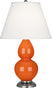 Pumpkin Glazed Ceramic w/Antique Silvered with Pearl Dupioni Fabric Shade Glass and White Shade