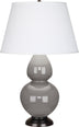 Smokey Taupe Glazed Ceramic w/Deep Patina Bronzeed with Pearl Dupioni Fabric Shade Glass and White Shade