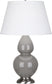 Smokey Taupe Glazed Ceramic w/Antique Silvered with Pearl Dupioni Fabric Shade Glass and White Shade