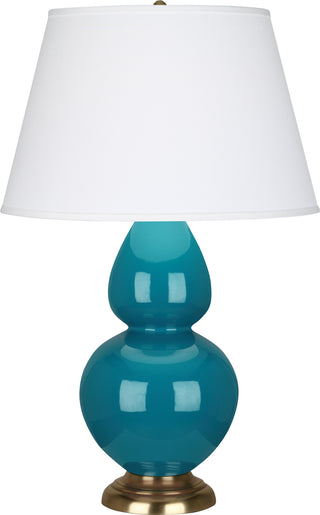Buy peacock-glazed-ceramic-with-pearl-dupioni-fabric-shade-glass-and-white-shade Double Gourd Table Lamp by Robert Abbey