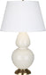 Bone Glazed Ceramic w/Antique Natural Brassed with Pearl Dupioni Fabric Shade Glass and White Shade