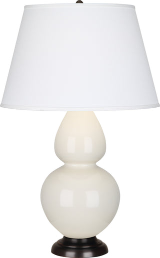 Buy bone-glazed-ceramic-w-deep-patina-bronzeed-with-pearl-dupioni-fabric-shade-glass-and-white-shade Double Gourd Table Lamp by Robert Abbey
