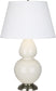 Bone Glazed Ceramic w/Antique Silvered with Pearl Dupioni Fabric Shade Glass and White Shade
