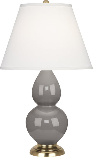 Buy smokey-taupe-glazed-ceramic-with-pearl-dupioni-fabric-shade-glass-and-white-shade Small Double Gourd Lamp by Robert Abbey