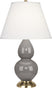 Smokey Taupe Glazed Ceramic with Pearl Dupioni Fabric Shade Glass and White Shade