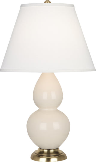 Buy bone-glazed-ceramic-w-antique-natural-brassed-with-pearl-dupioni-fabric-shade-glass Small Double Gourd Lamp by Robert Abbey