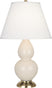 Bone Glazed Ceramic w/Antique Natural Brassed with Pearl Dupioni Fabric Shade Glass