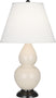 Bone Glazed Ceramic w/Deep Patina Bronzeed with Pearl Dupioni Fabric Shade Glass