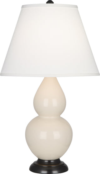 Buy bone-glazed-ceramic-w-deep-patina-bronzeed-with-pearl-dupioni-fabric-shade-glass Small Double Gourd Table Lamp by Robert Abbey