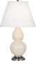 Bone Glazed Ceramic w/Antique Silvered with Pearl Dupioni Fabric Shade Glass