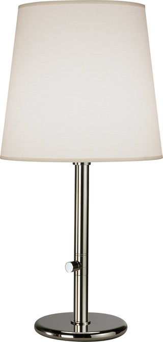Buy polished-nickel-with-fondine-fabric-shade-glass-and-white-shade Rico Espinet Buster Chica Table Lamp by Robert Abbey