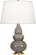 Smoky Taupe Glazed Ceramic w/Antique Natural Brassed with Pearl Dupioni Fabric Shade Glass and White Shade