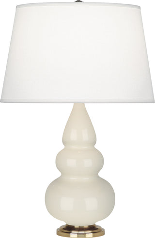 Buy bone-glazed-ceramic-w-antique-natural-brassed-with-pearl-dupioni-fabric-shade-glass-and-white-shade Small Triple Gourd Table Lamp by Robert Abbey