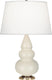 Bone Glazed Ceramic w/Antique Natural Brassed with Pearl Dupioni Fabric Shade Glass and White Shade