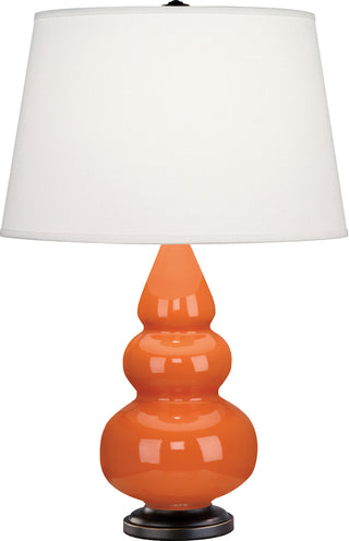 Buy pumpkin-glazed-ceramic-w-deep-patina-bronzeed-with-pearl-dupioni-fabric-shade-glass-and-white-shade Small Triple Gourd Table Lamp by Robert Abbey