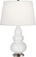 Lily Glazed Ceramic w/Antique Silvered with Pearl Dupioni Fabric Shade Glass and White Shade