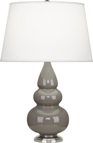 Buy smoky-taupe-glazed-ceramic-w-antique-silvered-with-pearl-dupioni-fabric-shade-glass Small Triple Gourd Table Lamp by Robert Abbey