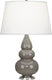 Smoky Taupe Glazed Ceramic w/Antique Silvered with Pearl Dupioni Fabric Shade Glass