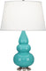 Egg Blue Glazed Ceramic w/Antique Silvered with Pearl Dupioni Fabric Shade Glass and Natural/Cream Shade