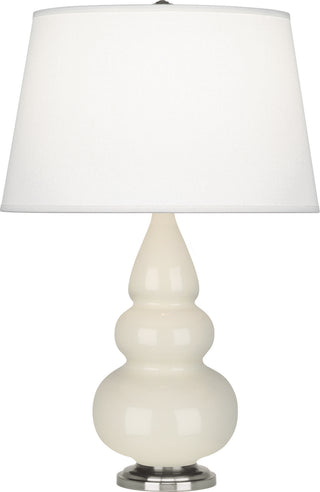 Buy bone-glazed-ceramic-w-antique-silvered-with-pearl-dupioni-fabric-shade-glass-and-natural-cream-shade Small Triple Gourd Table Lamp by Robert Abbey