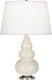 Bone Glazed Ceramic w/Antique Silvered with Pearl Dupioni Fabric Shade Glass and Natural/Cream Shade