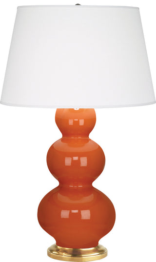 Buy pumpkin-glazed-ceramic-w-antique-natural-brassed-with-pearl-dupioini-fabric-shade-glass-and-natural-cream-shade Triple Gourd Table Lamp by Robert Abbey
