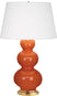 Pumpkin Glazed Ceramic w/Antique Natural Brassed with Pearl Dupioini Fabric Shade Glass and Natural/Cream Shade