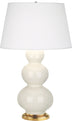 Bone Glazed Ceramic w/Antique Natural Brassed with Pearl Dupioni Fabric Shade Glass